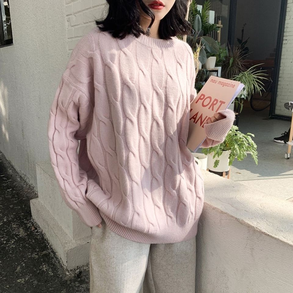 Áo sweater dệt kim dày dáng rộng phong cách Hàn Quốc mới năm 2021