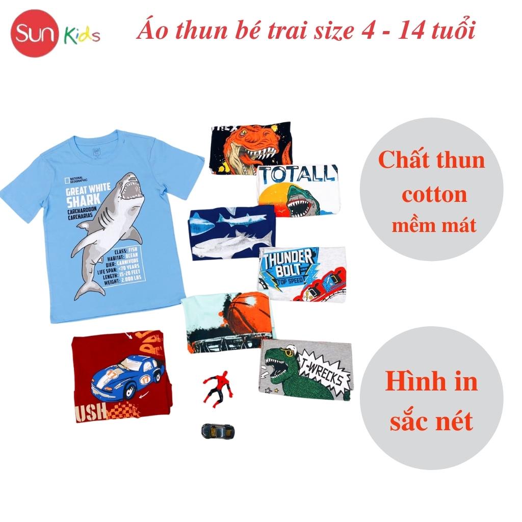 Áo thun bé trai, áo phông cho bé trai chất cotton nhiều màu, size 4-14 tuổi - SUNKIDS