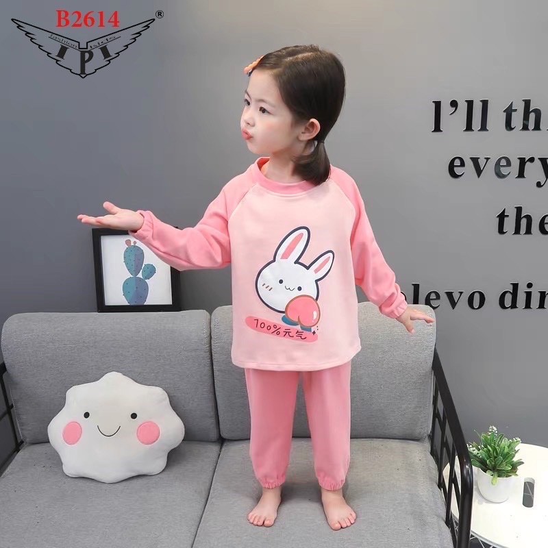 Bộ tay dài bé gái in thỏ dễ thương