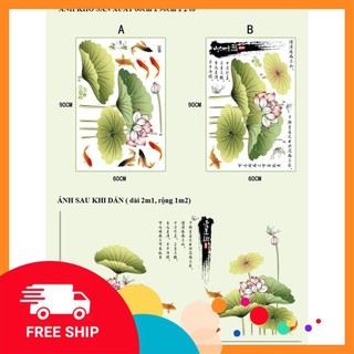 ⚡️𝗙𝗥𝗘𝗘𝗦𝗛𝗜𝗣⚡️ Decal dán tường Hoa sen thủy mặc