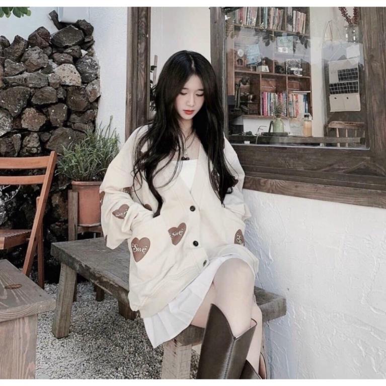 Áo Khoác Cadigan Ulzzang Hình Tim - Áo Khoác Nhẹ Thu Đông Chất Mềm Đẹp Hot