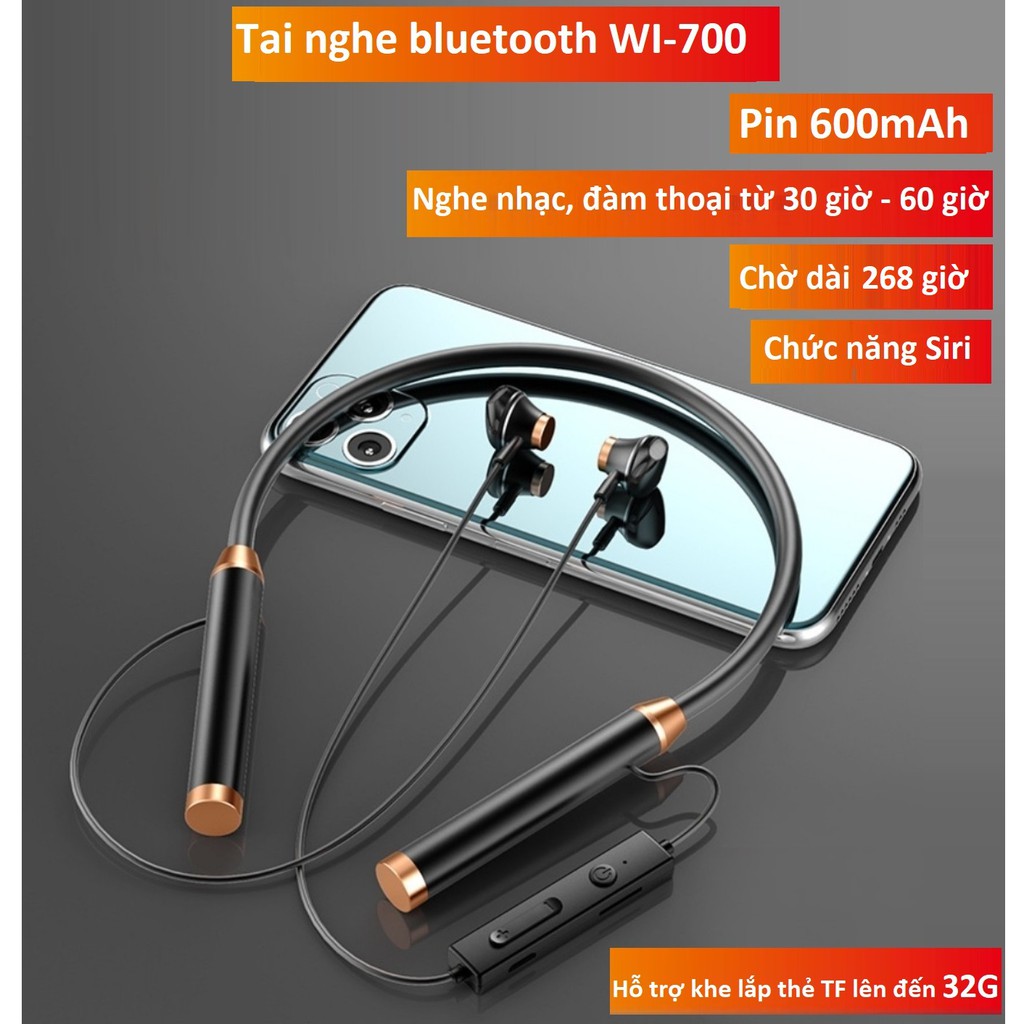 Tai nghe Bluetooth 5.1 thể thao quàng cổ Pin 600mAh nghe nhạc,đàm thoại 30h - 60h,Chức năng Siri, hỗ trợ khe lắp thẻ nhớ