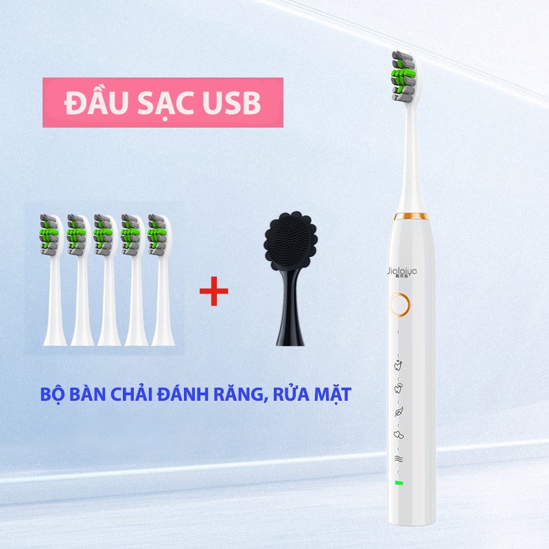 Bàn Chải Đánh Răng Điện JIALAIYA 5IN1 Có Đế Sạc Sang Chảnh,Đầu Máy Rửa Mặt Thế Hệ Mới Cao Cấp