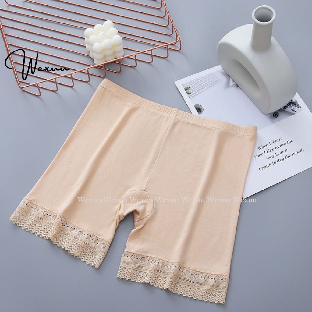 Quần mặc váy Wexuu vải cotton co dãn phối viền ren mềm chống lộ cao cấp - QV08
