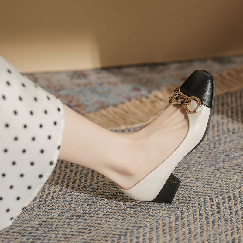 Giày công sở gót vuông vá mũi màu siêu đẹp da mềm gót vuông dễ đi