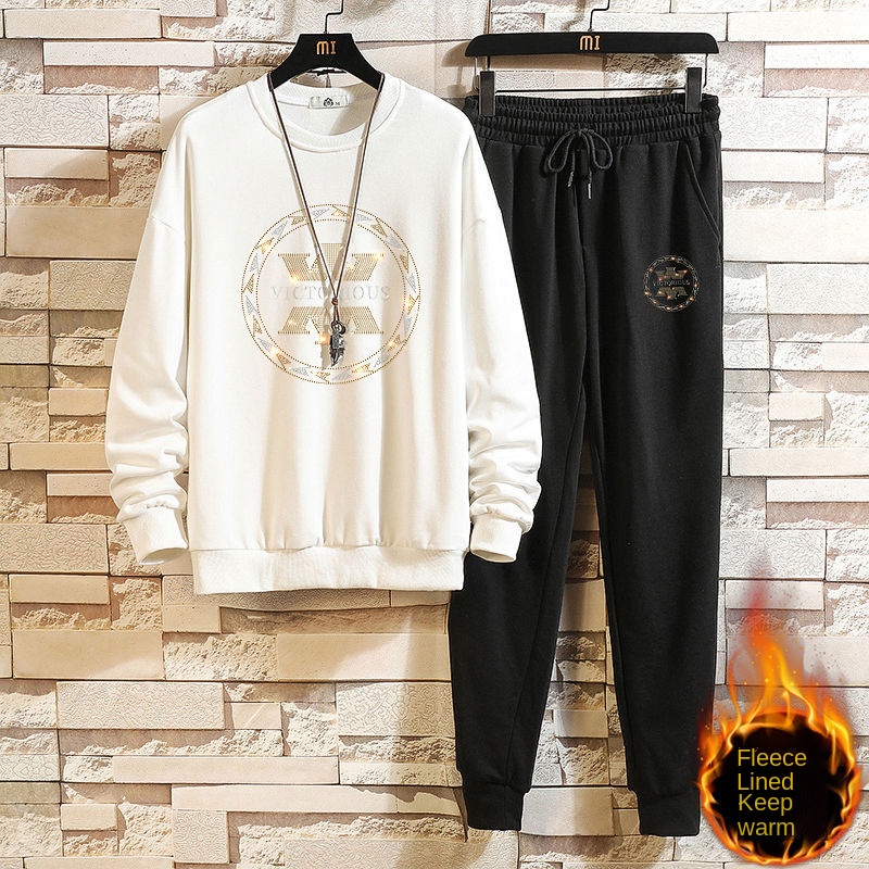 Set đồ thể thao lót nhung giữ ấm dáng rộng thời trang thu đông phong cách nam tính