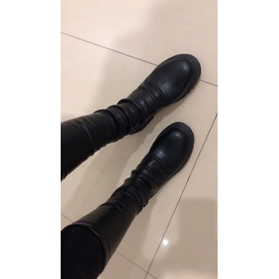 Order - Giày bốt,boot da nhăn đế 4,5cm phong cách All Black, Ulzzang (Có ảnh thật)