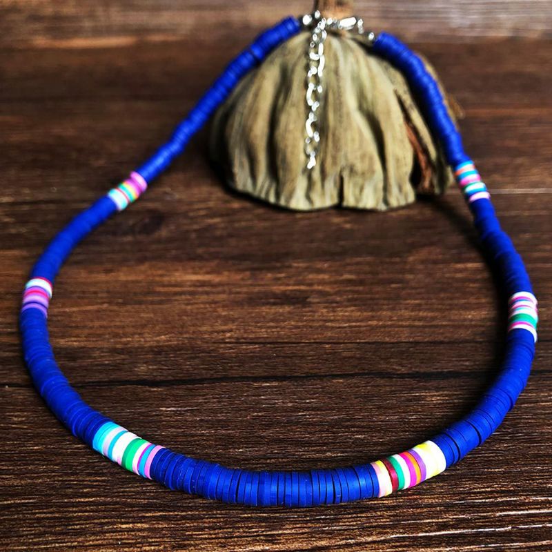 Vòng Cổ Choker Mặt Đất Sét Polymer Màu Cầu Vồng Tinh Tế Có Thể Điều Chỉnh Charms