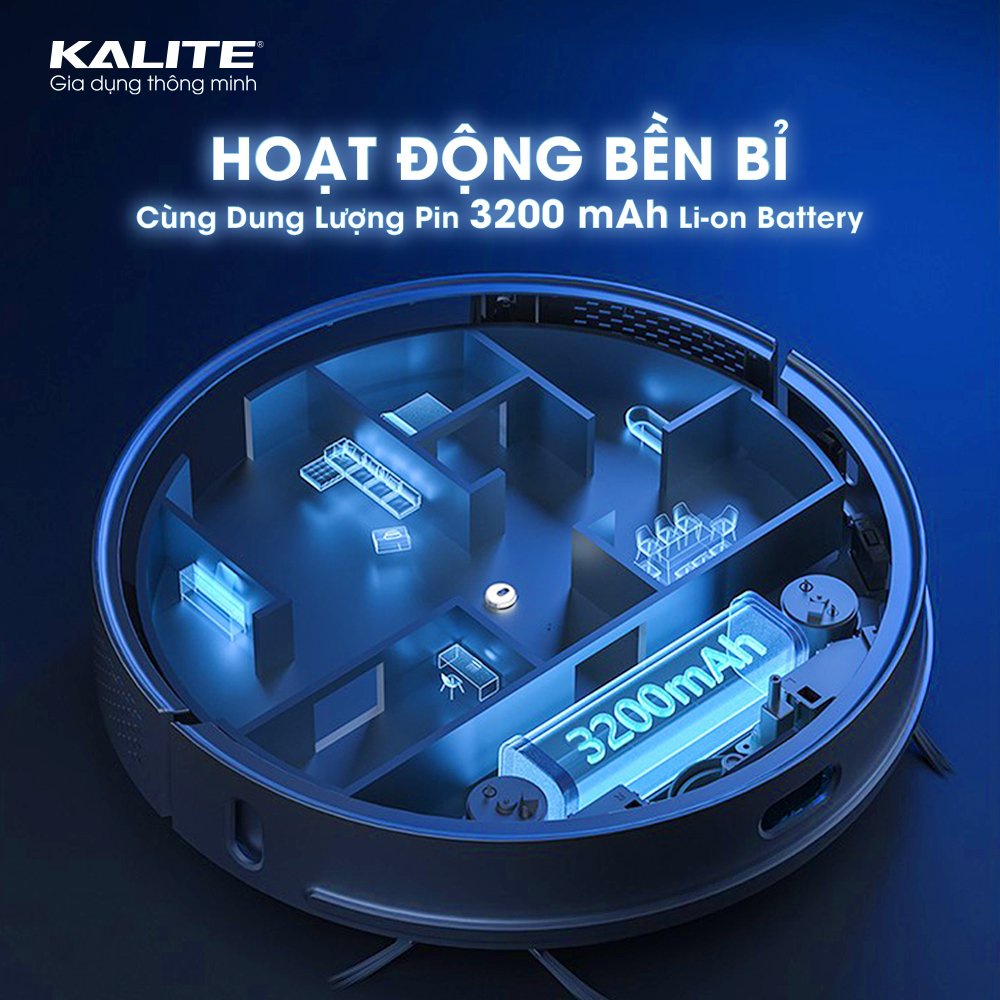 Robot hút bụi lau nhà thông minh Kalite KVC 2171 công suất 2300Pa dọn sạch 99,99% vi khuẩn