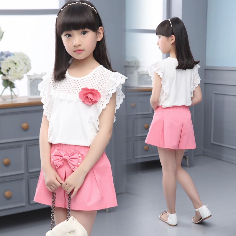 Set Đồ Thể Thao Mùa Hè Gồm Áo Thun Tay Ngắn Và Quần Ngắn Phong Cách Mới Cho Bé Gái 3-12 Tuổi