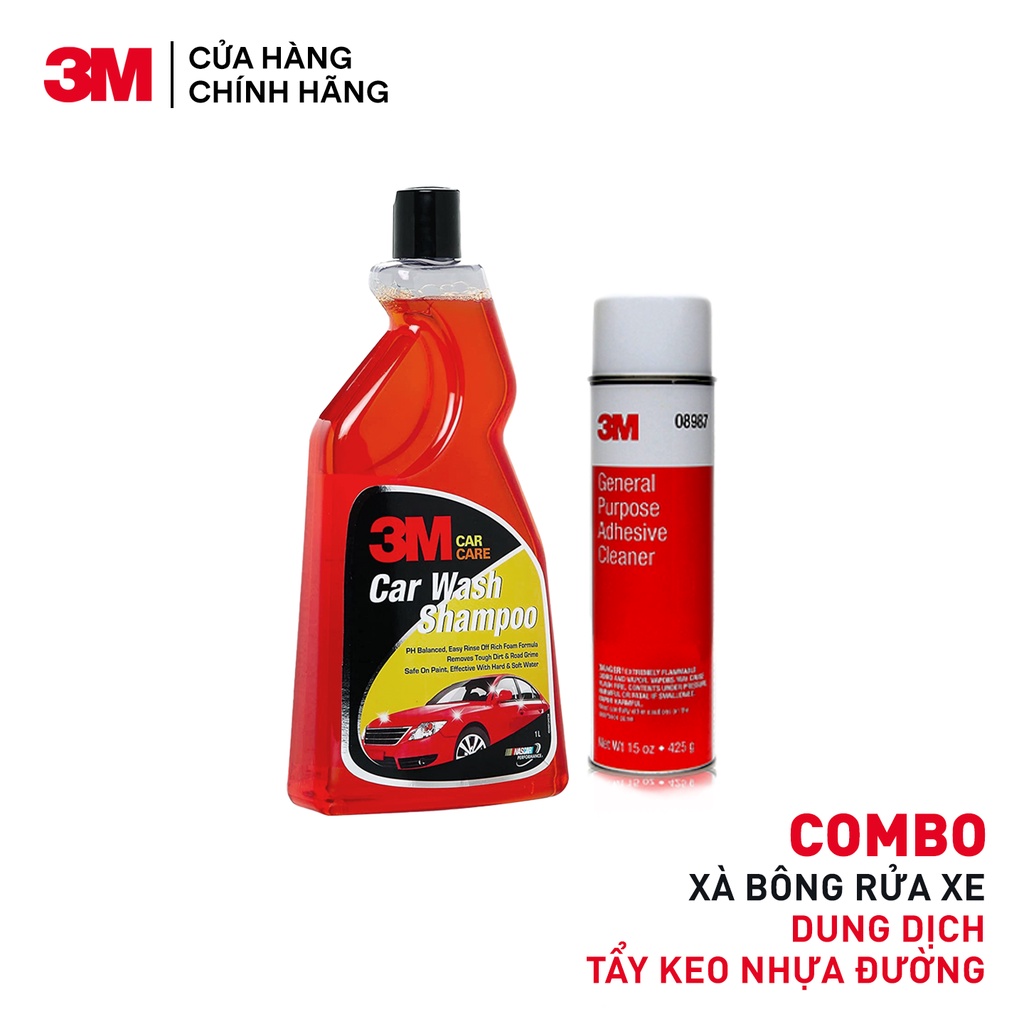 Combo Dung Dịch Tẩy Keo, Nhựa Đường 3M 08987 425g Và Xà Bông Rửa Xe 3M Car Wash Shampoo 1L