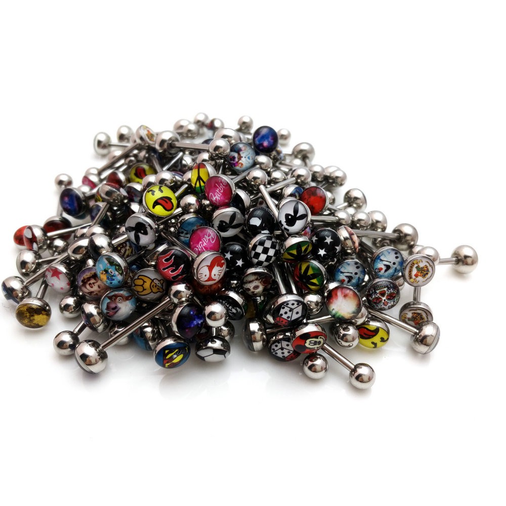 Set 30 Khuyên Lưỡi Bằng Thép Không Gỉ Cá Tính