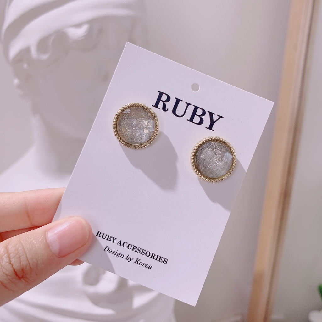 Bông tai thời trang đính đá tự nhiên mạ bạc S925 sang trọng Ruby Accessories - BT89