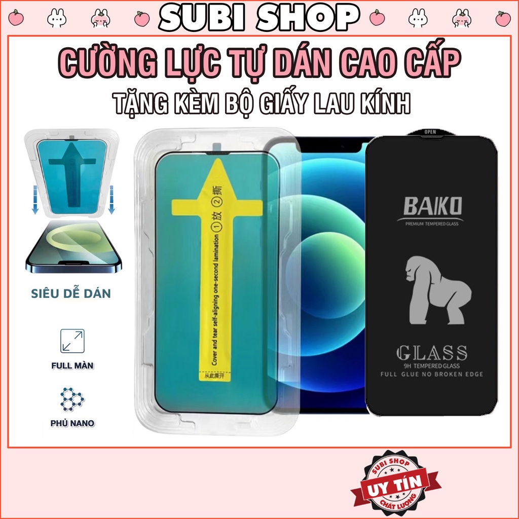 Kính Cường Lực iPhone Khay Tự Dán Baiko Phủ Nano Full Màn Blue Arrow 6/6plus/7/7plus/8/8plus/x/xr/xs/11/12/13/pro/max