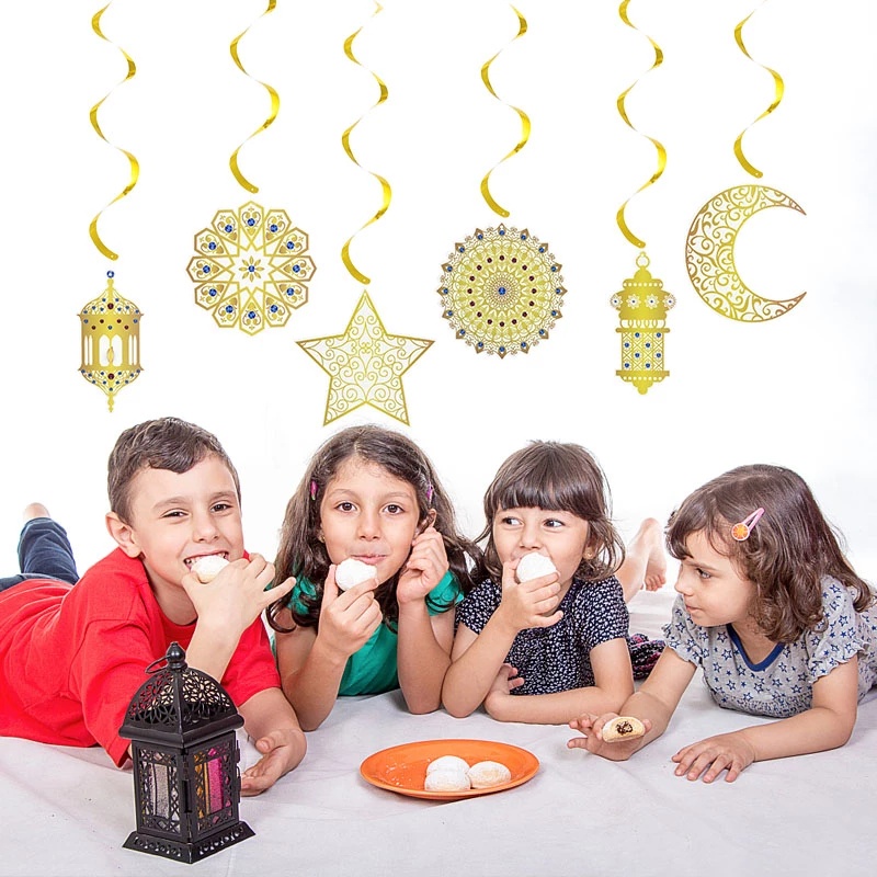 Bộ 6 Dây Treo Trang Trí Hình Ngôi Sao/Mặt Trăng/Mặt Trăng Bằng Giấy Dạng Xoắn