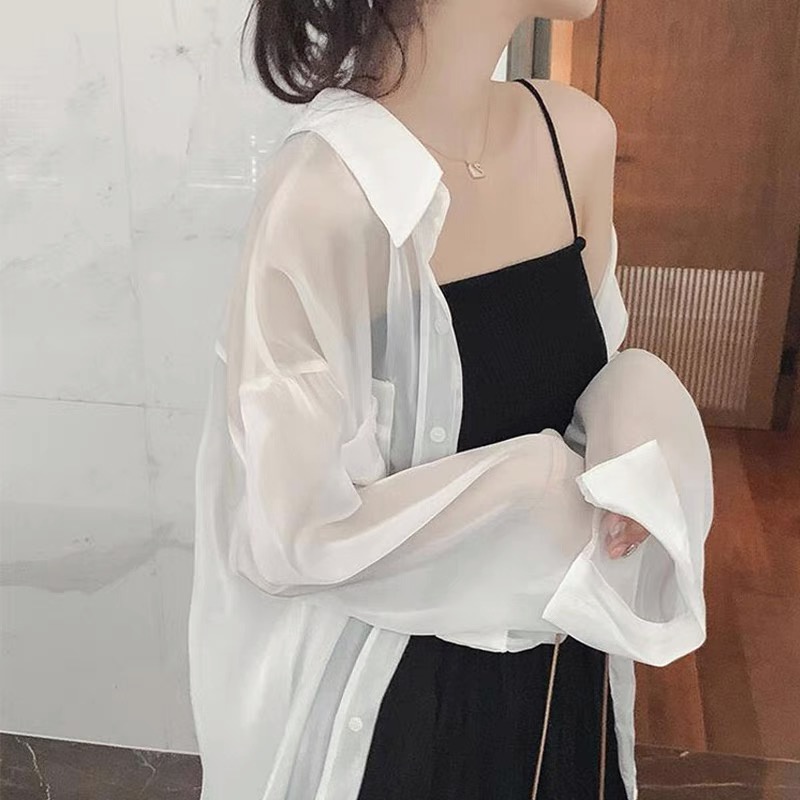 Áo Sơ Mi Chiffon Dài Tay Chống Nắng Dáng Rộng Phong Cách Hàn Quốc Mới Cho Nữ