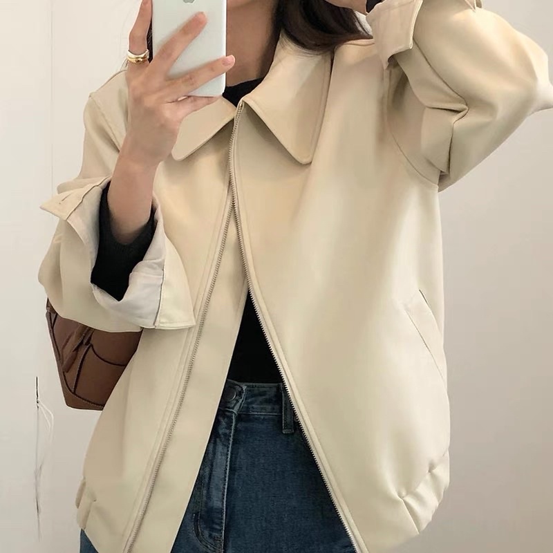 Áo khoác Jacket da khoá kéo unisex