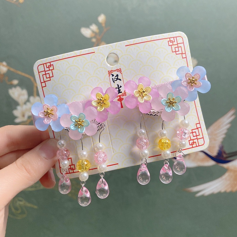 1 Cặp Kẹp Tóc Đính Hoa Và Bướm Màu Hồng Dễ Thương Cho Bé Gái