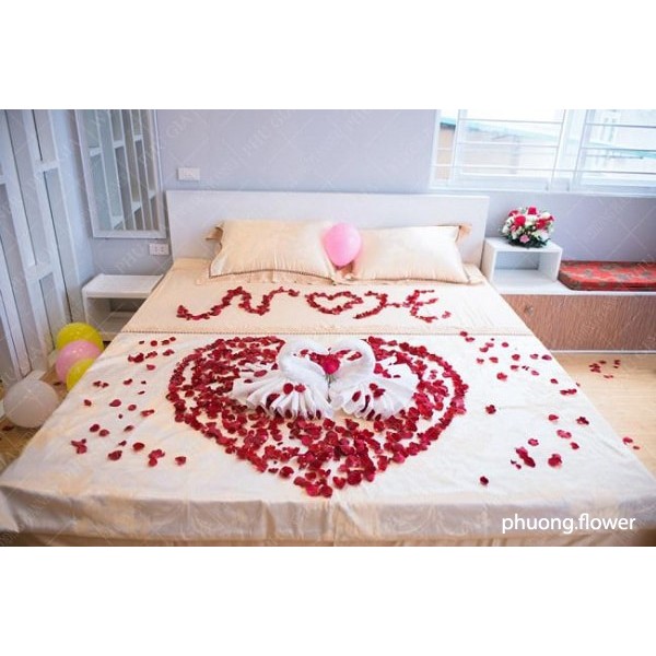 Combo 100 cánh hoa hồng bằng vải lụa loại 5cm trang trí phòng cưới, nơi tỏ tình cực lãng mạn