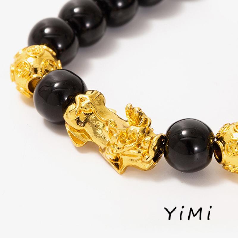 [mo] Vòng Tay Chuỗi Hạt Đá Obsidian Mạ Vàng Với Sáu Chữ Cái Mang Lại May Mắn Cho Nam