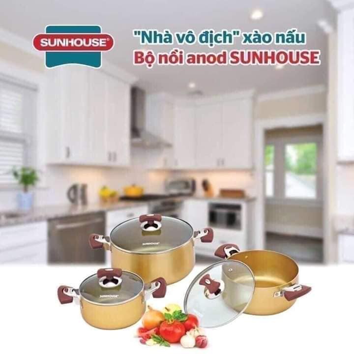 BỘ 3 NỒI ANOD SUNHOUSE SH6634, Bộ 3 nồi nhôm anod sunhouse SH 6634