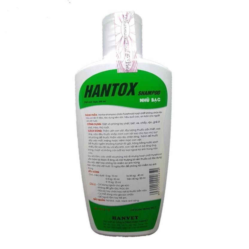 Sữa Tắm Trị Ve Rận Bọ Chét An Toàn Với Chó Con Và Mèo Con Hantox Shampoo Xanh Nhũ Bạc 200ml