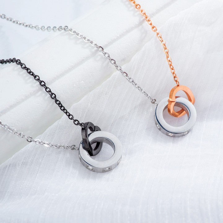 Dây Chuyền Hình Tròn Và Trái Tim 2 Màu Titan Cao Cấp TT 1608