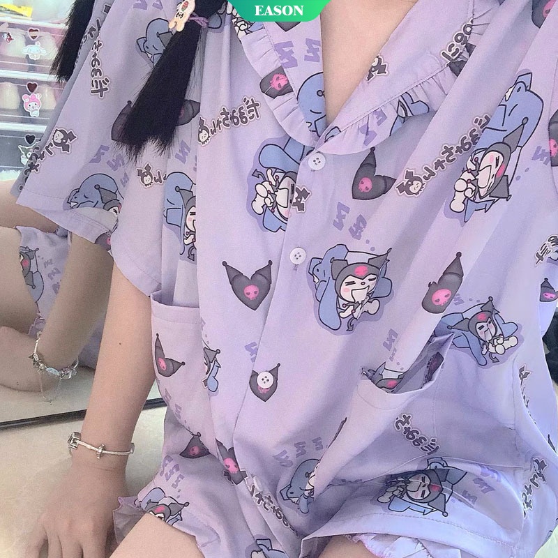 Bộ Đồ Ngủ 2 Món Tay Ngắn In Họa Tiết Hoạt Hình Kiểu Nhật Bản Thời Trang Mùa Hè Cho Nữ