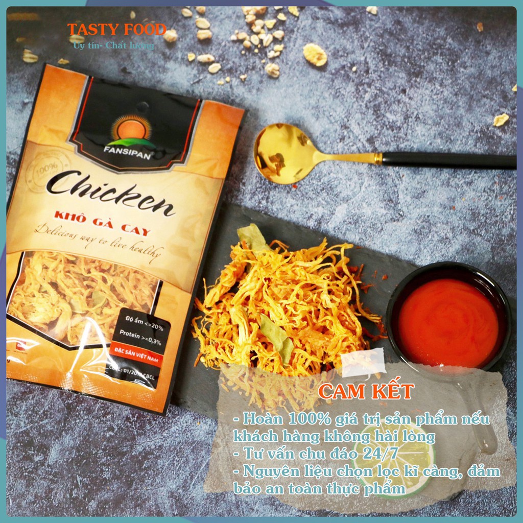 KHÔ GÀ LÁ CHANH Fansipan gói 50g cay ngon, gà xé lá chanh loại 1 cao cấp, khô gà xé cay tỏi ớt Tasty Food