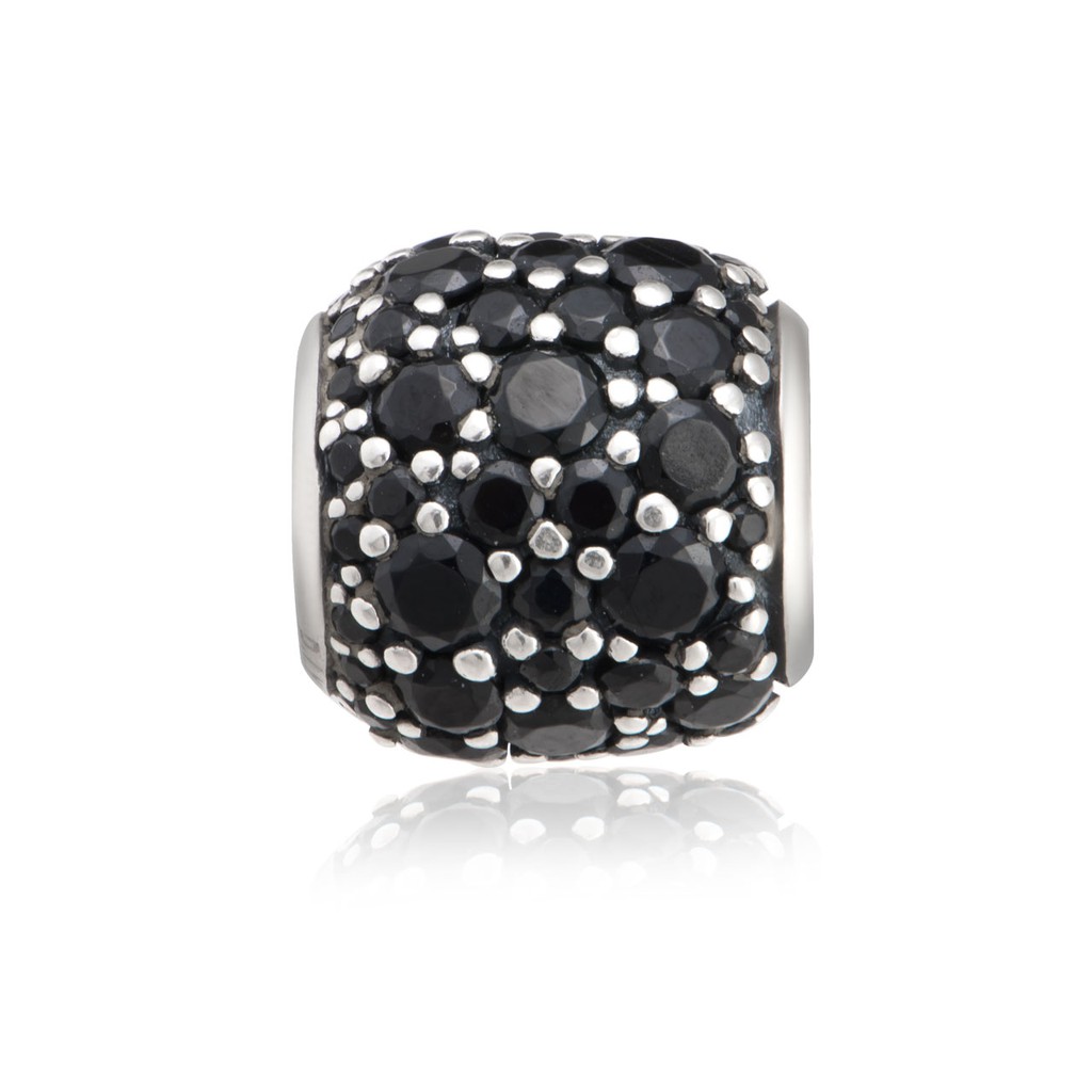 Hạt charm nam PNJSilver My Man hình tròn đính hạt màu đen 0000K060159