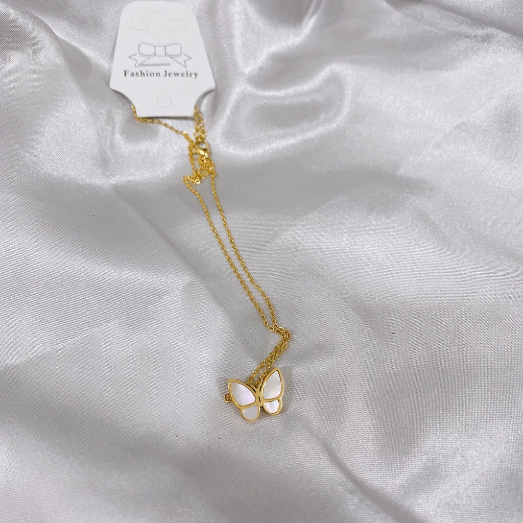 vòng cổ Mặt Hình Bướm Đính Ngọc Trai Trắng Sang Trọng Đơn Giản