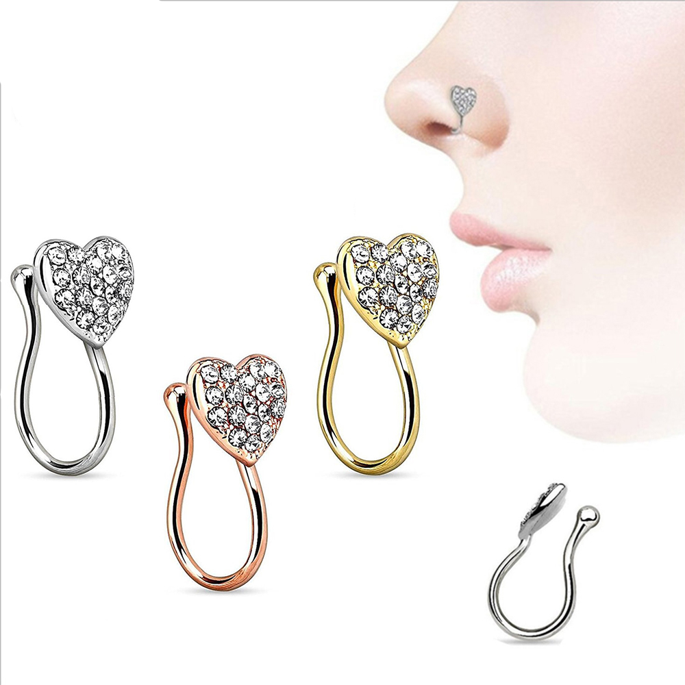 1 Khuyên Mũi Hình Trái Tim Đính Đá Thời Trang