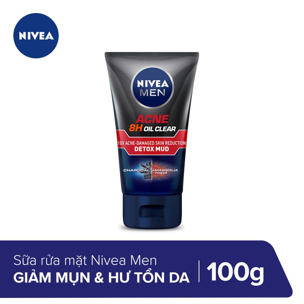 Sữa rửa mặt bùn khoáng Nivea Men Acne 8h Oil Clear kiểm soát nhờn & ngừa mụn 100g - Hàng Chính Hãng