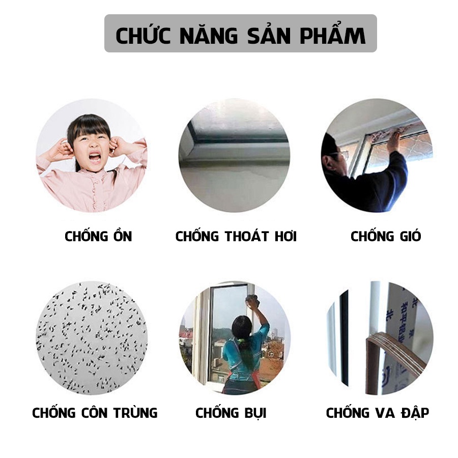 Ron Cửa Chống Ồn Miếng Mút Dán Khe Cửa Đa Năng Cách Âm, Chắn Gió, Bụi Bẩn Cao Cấp 1.5cmx2m