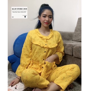 Đồ bộ mặc nhà cho nữ kiểu dáng bèo nhún có túi nữ tính