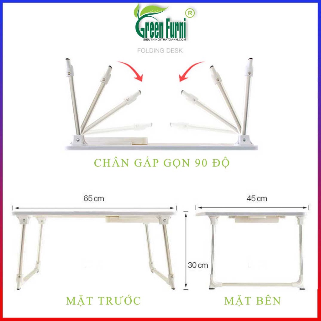 Bàn học gấp gọn thông minh Green Furni chân thép xếp gọn, bàn làm việc bàn học sinh chắc chắn hiện đại