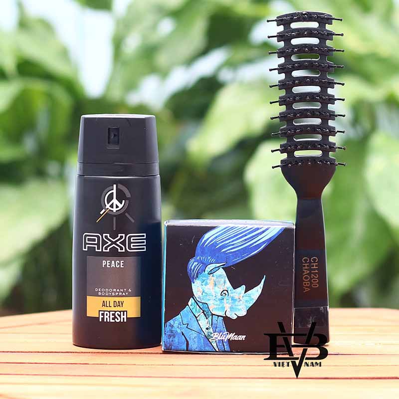 sản phẩm sáp vuốt tóc nam Blumaan Tê Giác + Xịt khử mùi AXE 150ml - Tặng kèm lược tạo kiểu Chaoba
