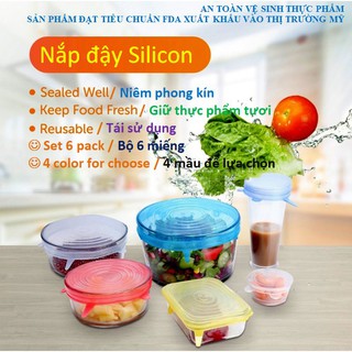 Bộ 6 nắp đậy silicon co giãn thay thế màng bọc thực phẩm