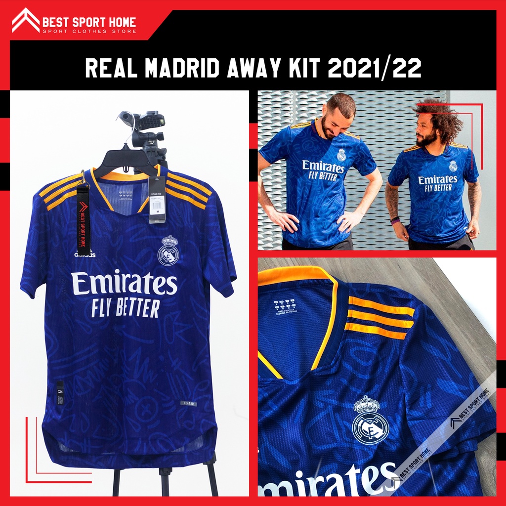 Quần Áo Bóng Đá Real Madrid Sân Khách - Awaykit 21/22 Màu Xanh Đậm Vải Dệt Kín Mềm Size Âu - In Ấn Theo Yêu Cầu