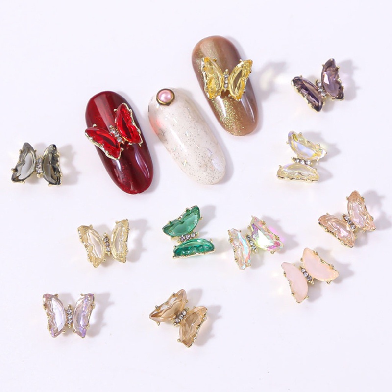 [Hàng mới về] Set 12 phụ kiện trang trí móng hình bướm đính đá pha lê giả nhiều màu sắc