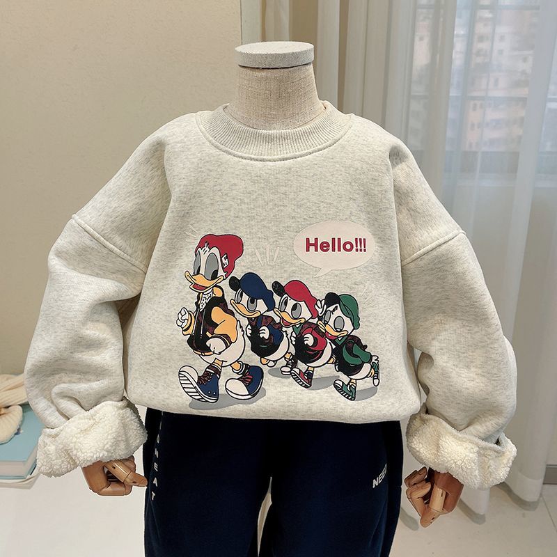 Áo Sweater Cổ Tròn Bằng Vải Nhung Thoải Mái Thời Trang Mùa Thu Mới Cho Bé Trai Và Gái