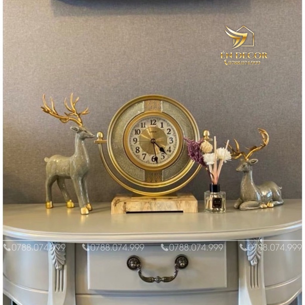 Set Hươu Trang Trí, Đồng Hồ Để Bàn, Trang Trí Nhà Cửa Én Decor