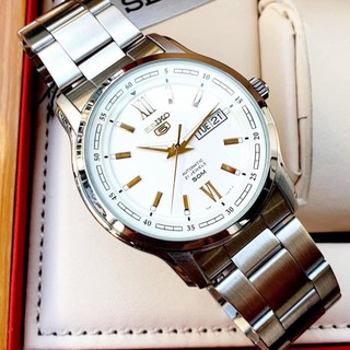 Đồng hồ Nam chính hãng Seiko 5 Automatic SNKP15J1/SNKP15K1 Size 42,Mặt trắng,Lịch-Máy cơ tự động-Dây kim loại cao cấp