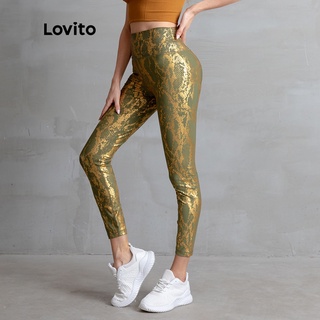 Quần legging Lovito họa tiết da rắn thời trang cá tính cho nữ L05209 (màu xanh lá)