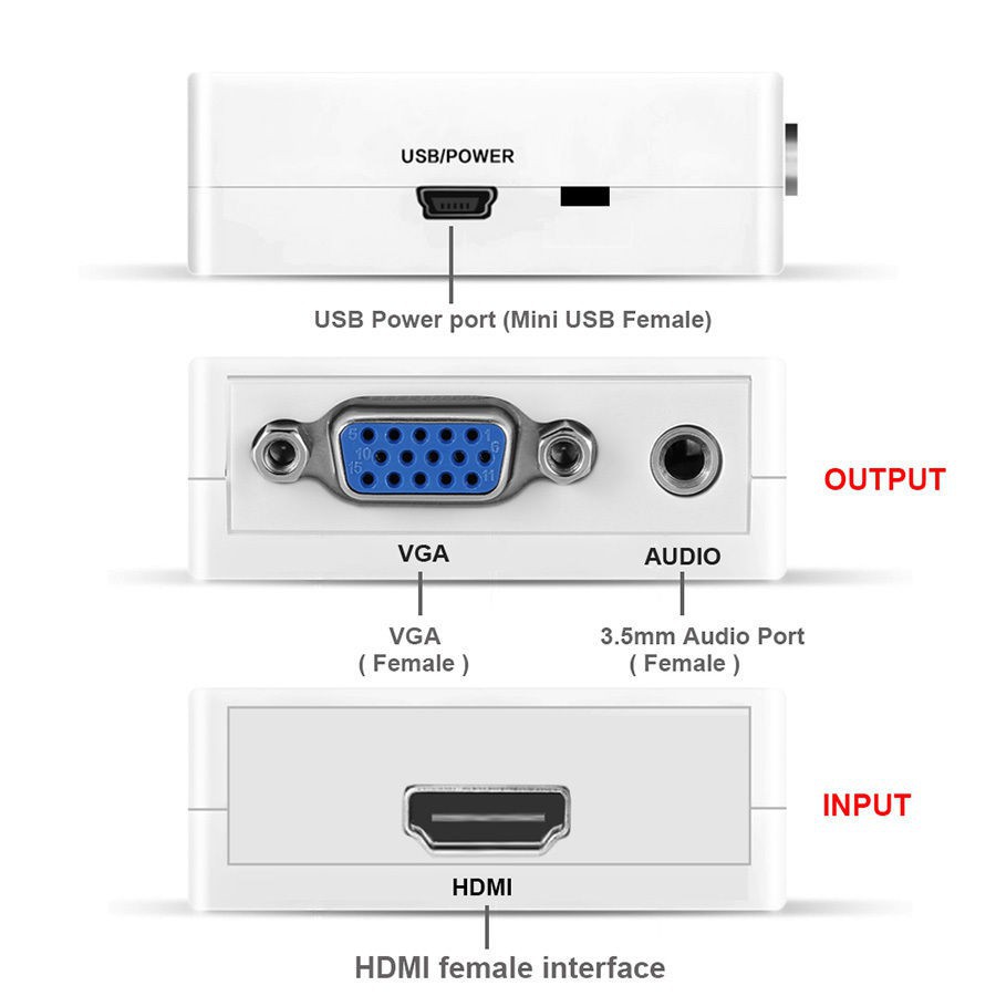 Đầu Chuyển Đổi Mini Hdmi Sang Vga Với Âm Thanh Hdmi2Vga Hỗ Trợ Độ Phân Giải 1080p