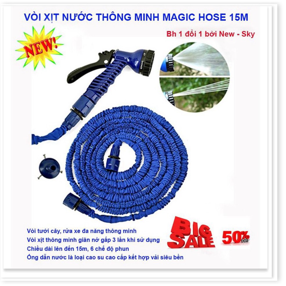 Vòi Tưới Rau - Vòi Xịt Nước Giãn Nở Thông Minh Cao Cấp Dài 15M, Dây Bơm Nước Co Giãn