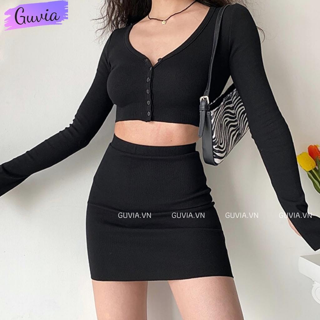 Chân Váy Ngắn CHỮ A Ôm Body Thun Gân, Chân Váy Có Lót Trong Lưng Cạp Cao Tôn Dáng GUVIA