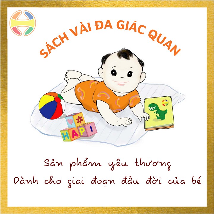 Bộ 6 sách vải HAPPI, nhận biết Màu sắc, kích thích phát triển đa giác quan cho trẻ từ sơ sinh, 8 trang, 12x12cm