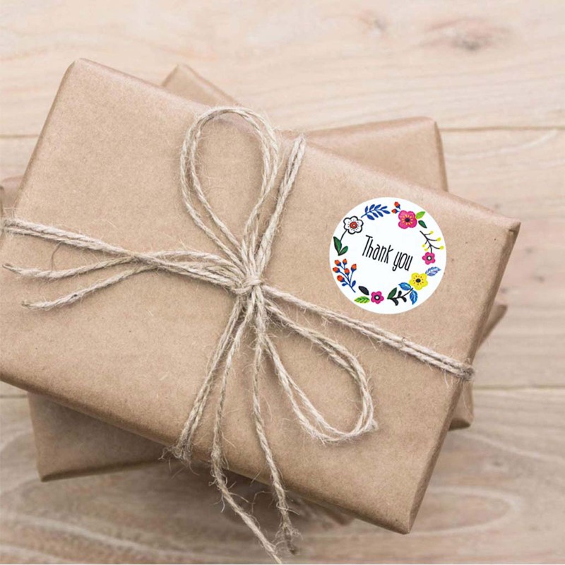 （good） 500Pcs/Roll Round Floral Thank You Stickers Wedding Gift Packaging Seal Labels