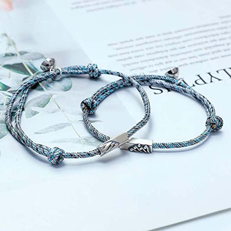 Bộ 2 vòng đeo tay dây bện co giãn trang trí mặt có nam châm cho cặp đôi